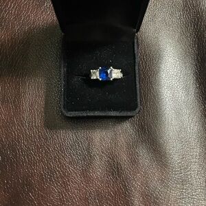 NEW Blue lab created Sapphire with CZ and Sterling Silver Women's Ring